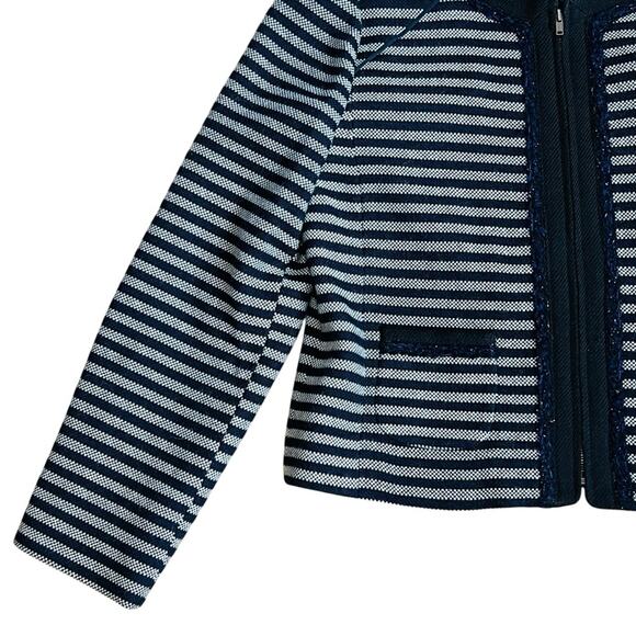 J. Crew Women’s Sz 8 Blue Stripe Blazer Jacket Tweed Zip Front Cropped - Picture 6 of 13